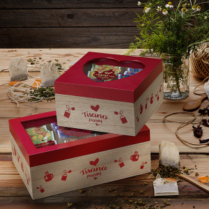 Cofanetto Legno Bio Porpora Tisana Party A 4 Scomparti 20 Bustine